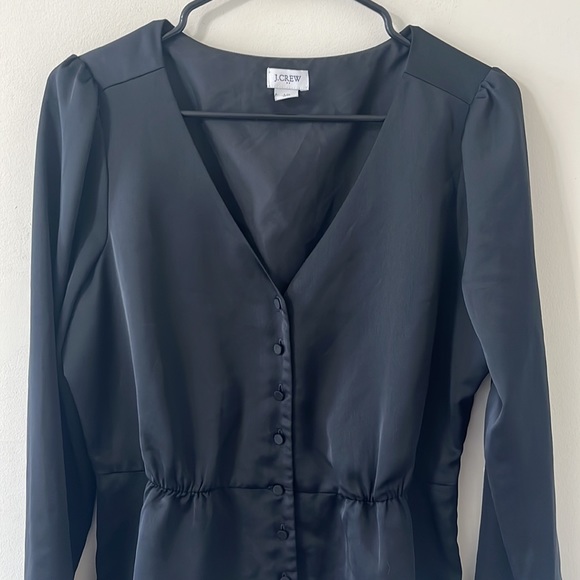 J.Crew Satin Back Crepe Button-Front Black Blouse Size 10 - Picture 2 of 11